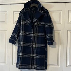 Banana Republic Factory Plaid Navy Blue Women's Peacoat